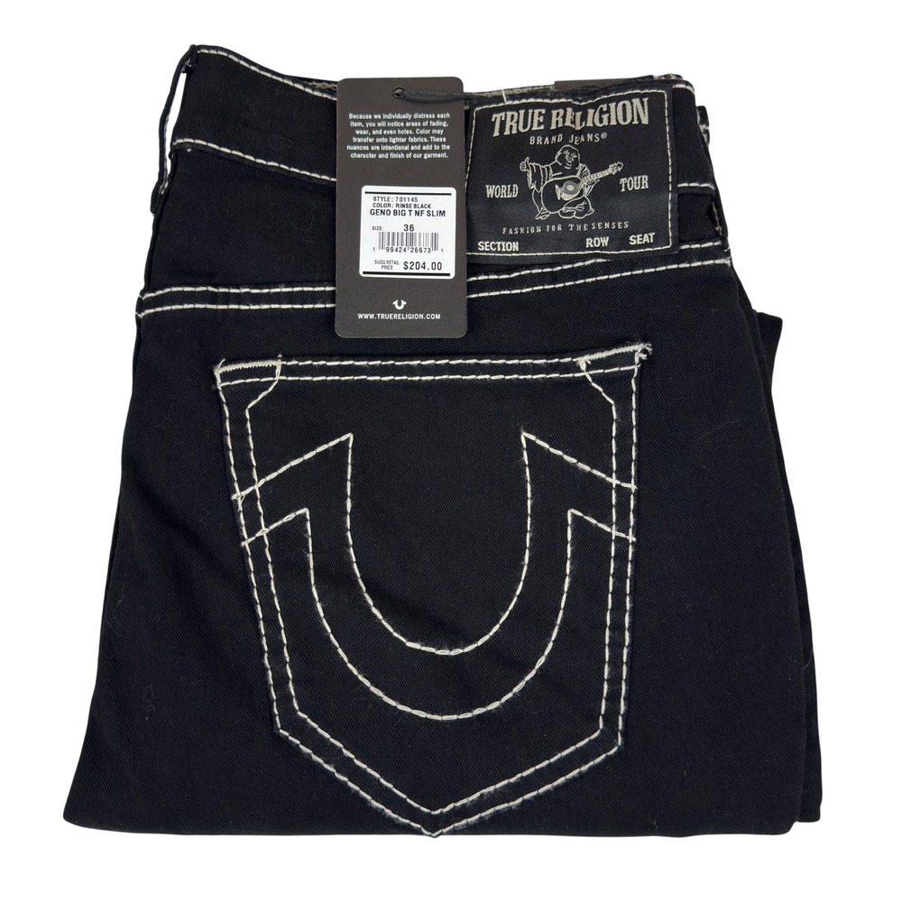 True Religion Geno Big T NF Relaxed Slim Jeans Rinse Black Mens 36x32 701145 New